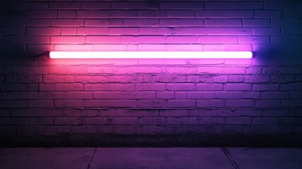 Canvas Print - Neon light illuminating a brick wall in purple and blue