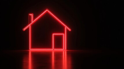 Sticker - Red neon house icon glowing in the dark