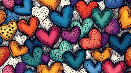 Canvas Print - Colorful Hearts on Black and White Background