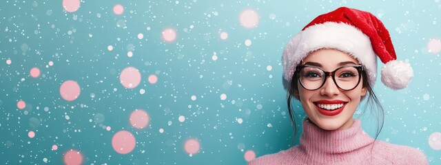 Wall Mural - A woman in Santa Claus cosplay, participating in a charity event with festive decorations.