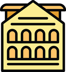 Poster - Simple flat vector illustration of a generic building facade with arched windows, suitable for travel and architecture projects