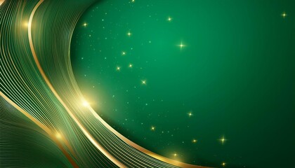 Poster - green luxury background with golden line decoration and curve light effect with bokeh elements