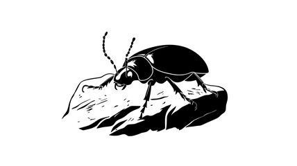 Poster - A beetle crawls across a rock, moving in a deliberate, steady rhythm, vector illustration art