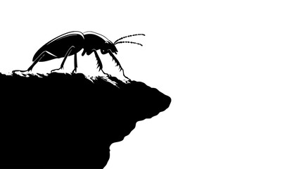 Poster - A beetle crawls along the edge of a rock, carefully navigating the sharp surface, vector illustration art