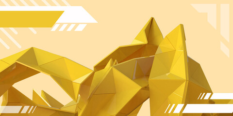 Poster - Abstract background. Yellow architectural structure with contemporary geometry shapes in design concept with future construction technology. 3d rendering, Website, template, Graphic design