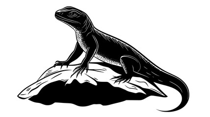 Wall Mural - Lizard perched on a rock, body still, head tilted slightly upward, vector illustration art