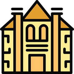 Poster - Big old house facade with two chimneys and arched windows icon, filled outline style