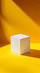 Sticker - White cube casting shadow on yellow background