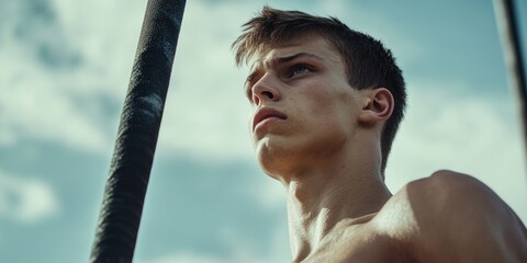 Shirtless Young Man with Baseball Bat