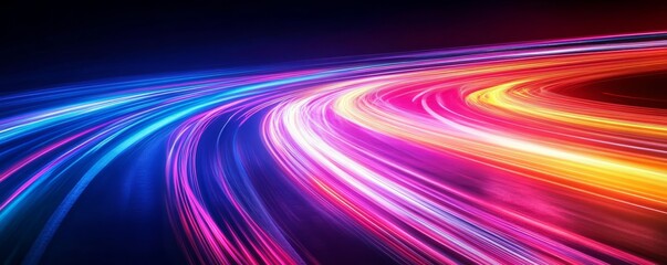 Wall Mural - Abstract light trails speeding around a corner on black background