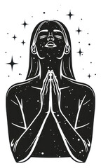 Canvas Print - PNG Surreal aesthetic praying logo drawing sketch line.