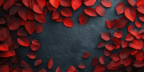 Canvas Print - Red Leaves on Black Surface