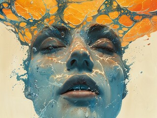 Canvas Print - Surreal Portrait of a Woman Emerging from Water