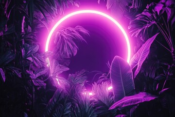 Sticker - Purple neon circle among greenery