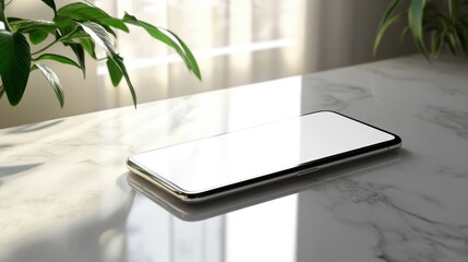 Wall Mural - Smartphone on Marble Table with Sunlight