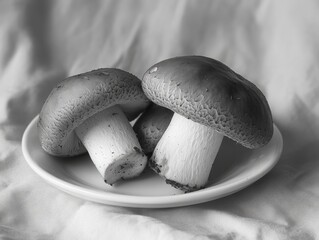 Poster - White plate with mushrooms on bed