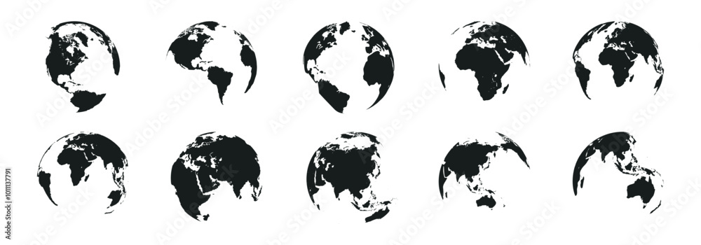 Earth globe icon set. World map in globe shape. Earth globes collection ...