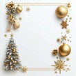 © Zeljko - **Merry Christmas and Happy New Year Holiday white banner illustration. Xmas design with realistic 3d objects, christmas tree, golden christmass ball, snowflake, glitter gold