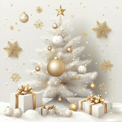 Wall Mural - **merry christmas and happy new year holiday white banner illustration. xmas design with realistic 3