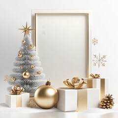 Wall Mural - **merry christmas and happy new year holiday white banner illustration. xmas design with realistic 3