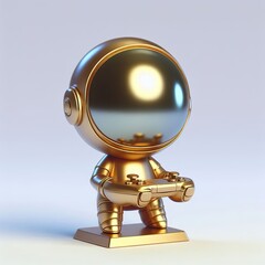 a cute and cool gold shinny metallic futuristic Alien character playing realistic 3d console video game