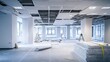© utaem2022 - Suspended ceiling grid and ceiling tiles being installed in modern office building