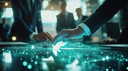 Poster - Futuristic Business Meeting with Digital Data Visualization