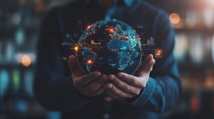 Poster - Digital Globe with Data Visualization in Hands