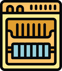 Poster - simple outline filled icon of a dishwasher showing the heating element, representing clean dishes an