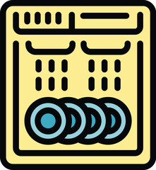 Poster - dishwasher showing plates washing process inside view icon, outline style