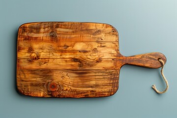 Wooden cutting board on a blue background