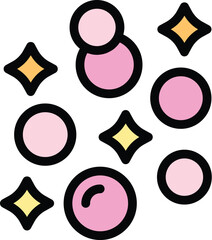 Aufkleber - Pink bubbles floating in the air, surrounded by sparkling yellow stars, in a cute and playful cartoon style