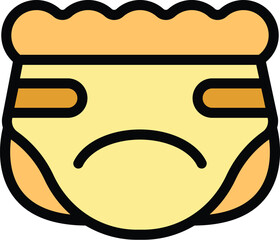 Wall Mural - Simple vector illustration of a sad baby diaper with a frowning face emoji, perfect for projects related to childcare