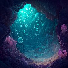 Poster - Fantasy round underwater cave, anime art style