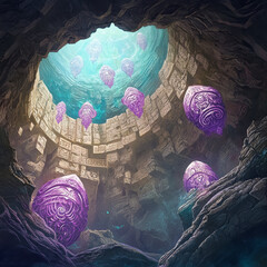 Poster - Fantasy round underwater cave, anime art style