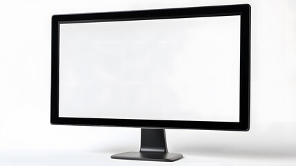 Personal computer mockup in front with empty screen on white background