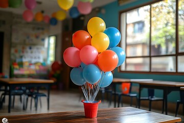 Wall Mural - a group of balloons in a red cup on a table

