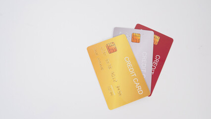 Wall Mural -  Three credit cards on white background.