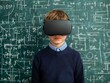 © Siripong - A young boy wearing a VR headset stands in front of a chalkboard filled with mathematical equations.