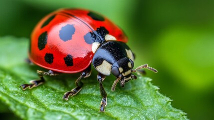 Poster - Colorful Ladybug on Green Leaf