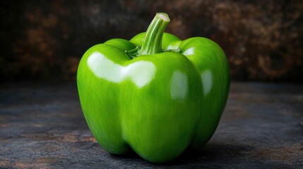 Fresh Green Bell Pepper on Dark Background.