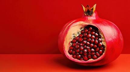 Wall Mural - Open Pomegranate on Red Background.