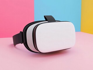 Poster - Futuristic virtual reality headset on a colorful background, ideal for technology and gaming projects.
