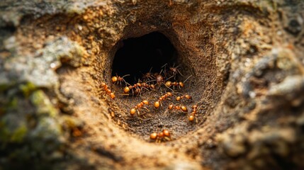 Poster - Close-Up of Ants Entering Their Nest Hole