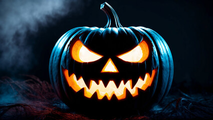 halloween pumpkin with blue light