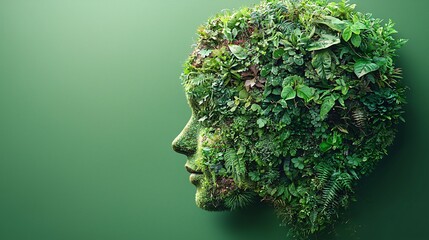 3D Illustration of Green Botanical Face