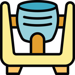 Poster - Concrete mixer standing on wooden support beams, simple icon in color