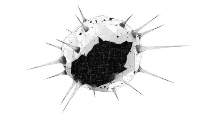 Poster - Polygonal Low-Poly Vector Illustration of Cancer Cell with Thin Lines and Dots on White Background for Medical and Health Concepts