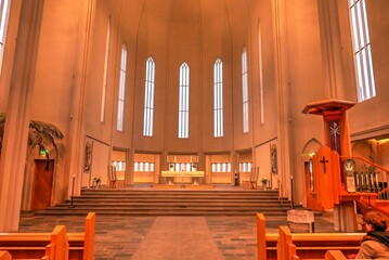 church interior in warm yellow light