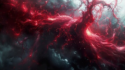 Wall Mural - abstract red tree in a cosmic landscape